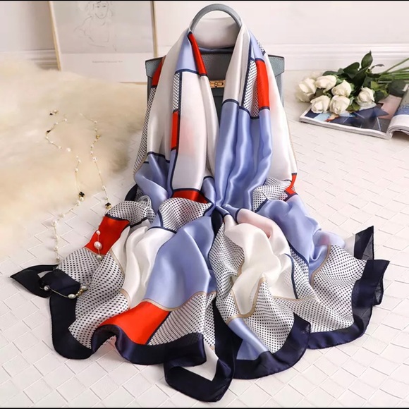 SILK SCARF LUXURY STYLE STOLES WOMEN HEADBAND - Picture 8 of 8